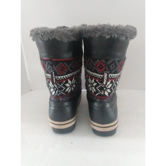 Mukluks Women's size 8 Black Winter Boots Lace Up Aztec Geometric Print Faux Fur - Picture 5 of 8